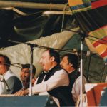 Nusrat Fateh Ali Kahn with Qawwali music group on the WOMAD stage